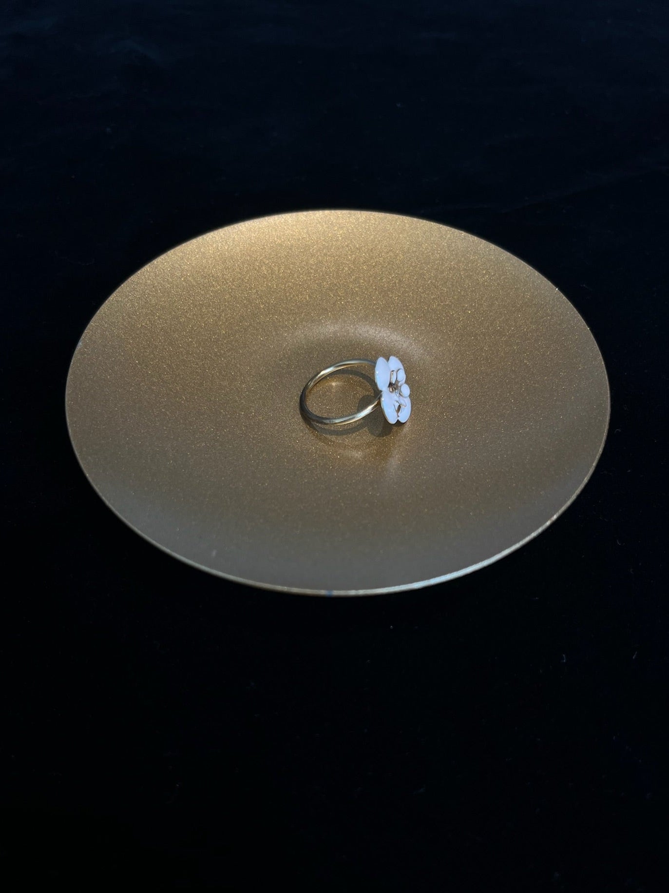 Vintage Chanel Cream Enamel Camellia Flower Ring