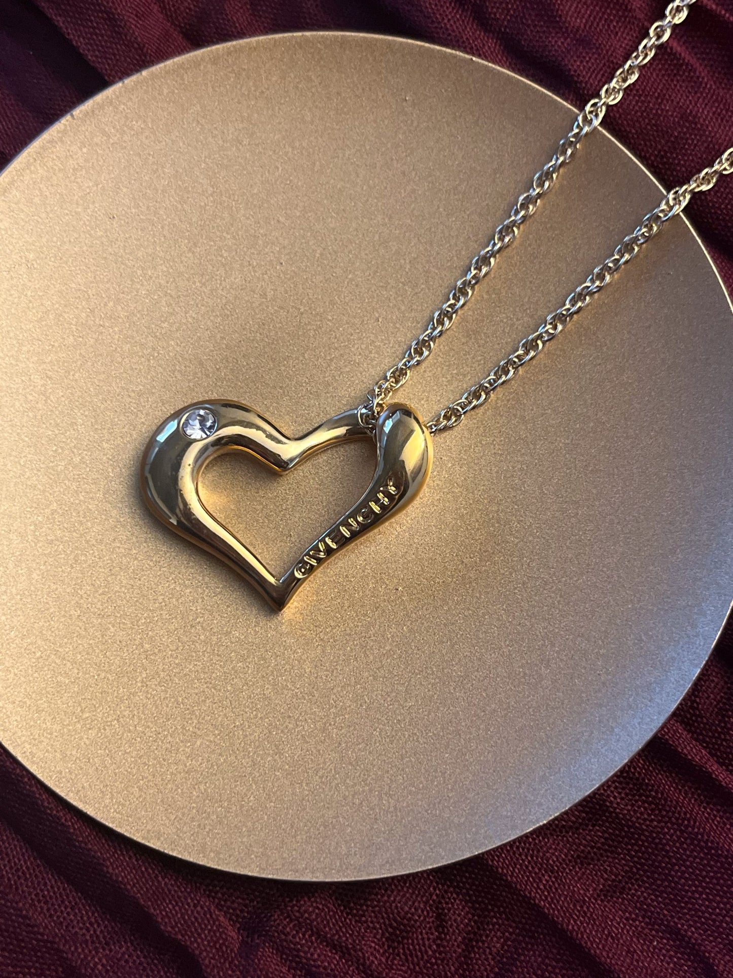 Vintage 1980s Givenchy Gold-Plated Diamond Heart Necklace