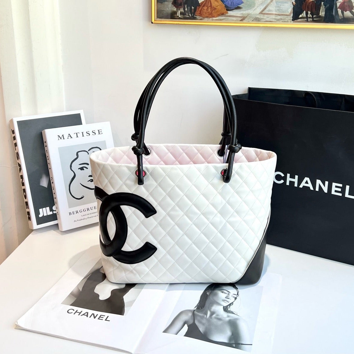 Chanel Cambon Ligne Quilted Tote – White & Black