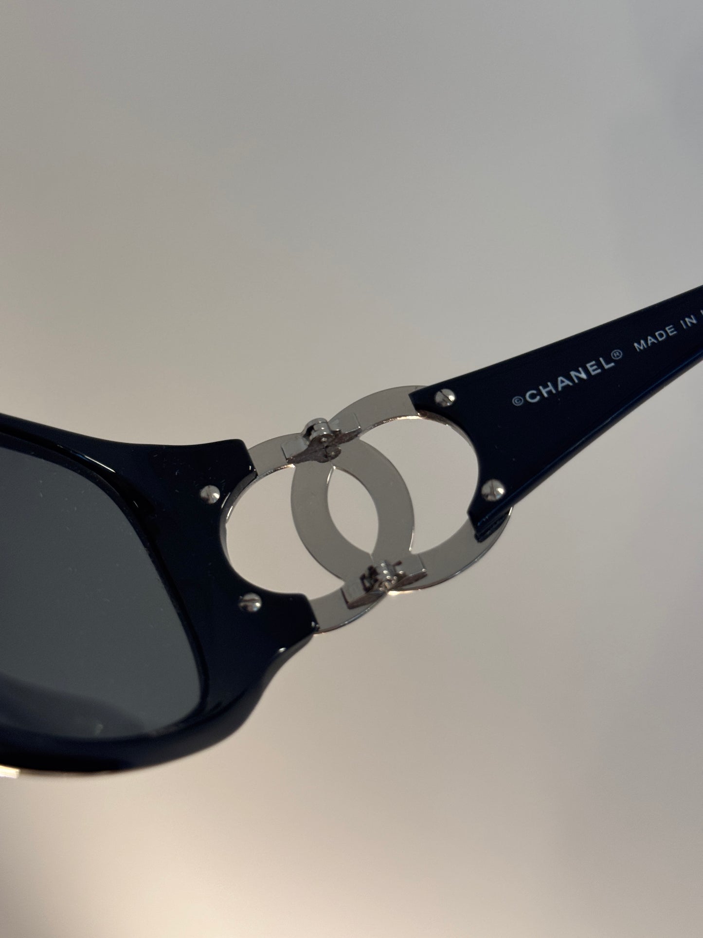 Chanel Mid-2000s "Gilded Arc" Gold Open-CC Rectangular Sunglasses
