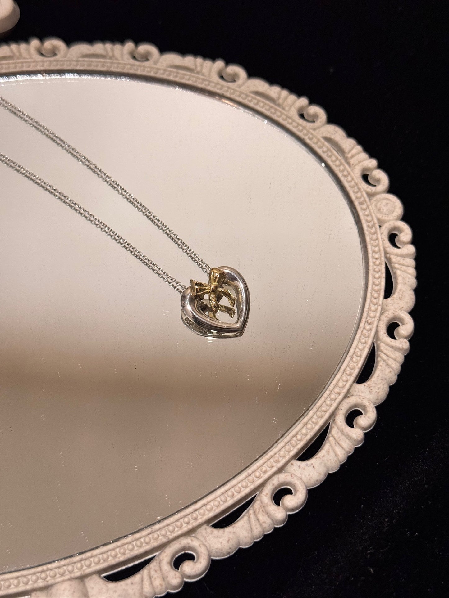 Tiffany & Co. Two-Tone 925 Heart Bow Pendant Necklace