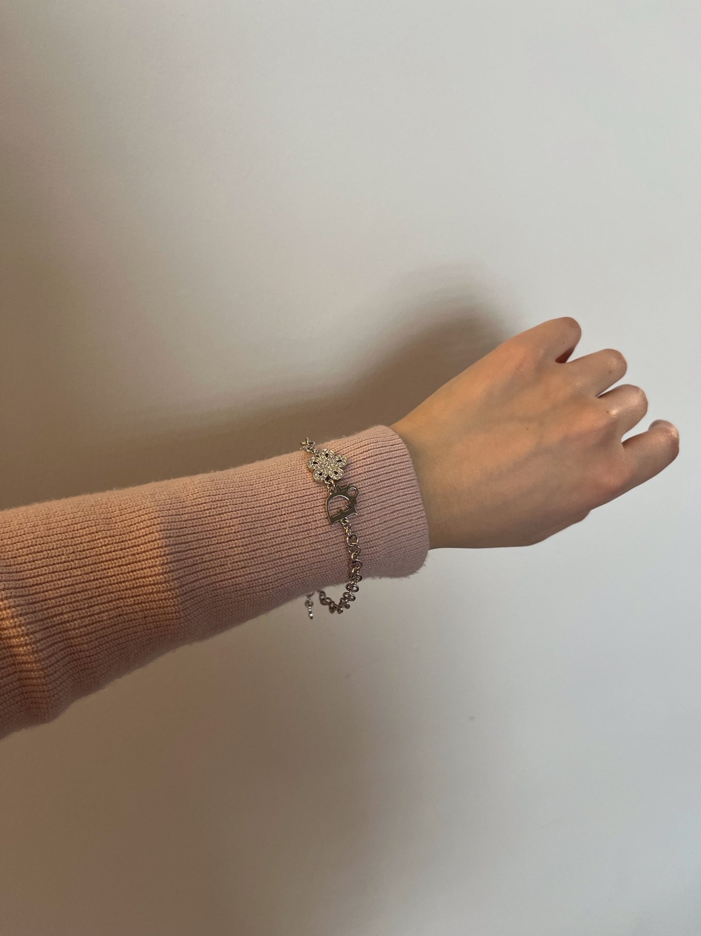 Vintage Dior Flower Logo Charm Bracelet – Silver Tone