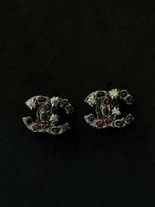 Chanel Vintage Crystal & Cabochon CC Clip-On Earrings