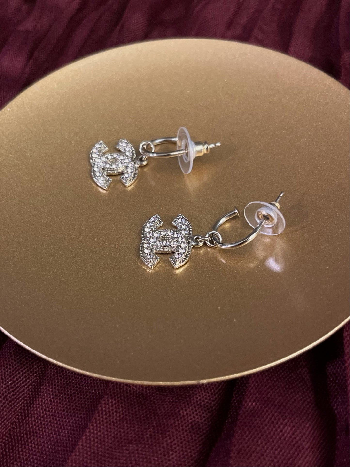 Chanel 2008 Double-Layer Pale Pink Crystal Earrings in Light Gold Tone