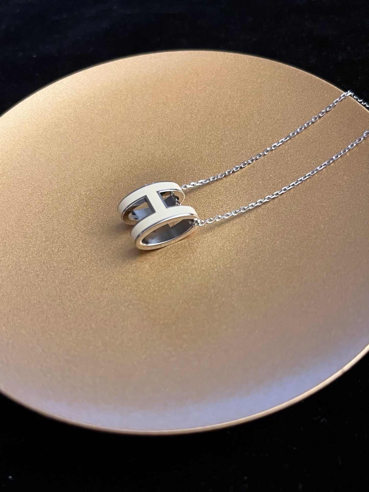 Hermès Large Pop H Necklace in Silver & White