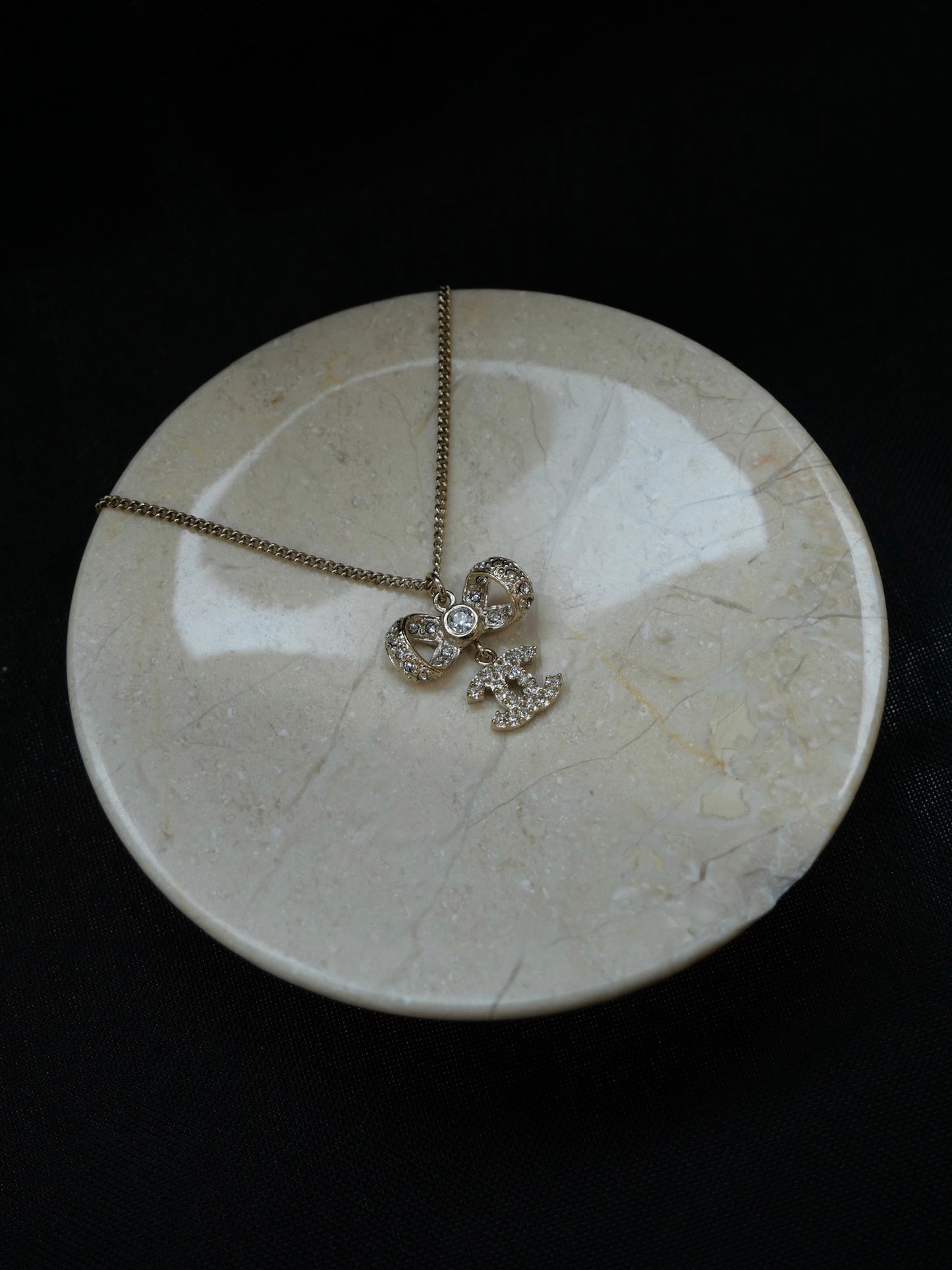 Chanel 2016 Crystal Bow CC Pendant Necklace