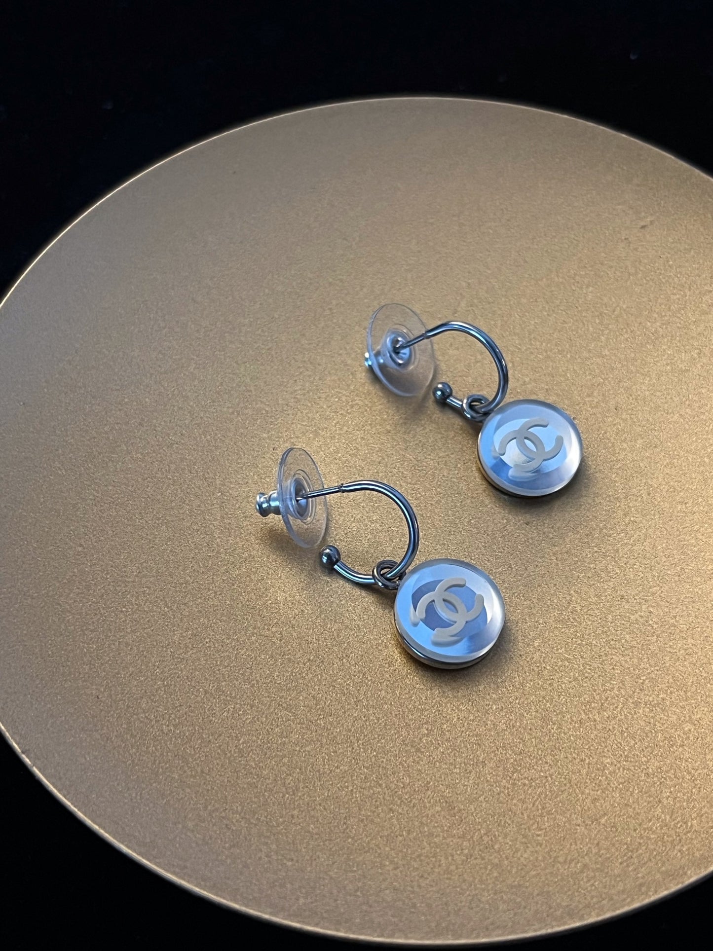 Chanel 2003 CC Disc Drop Earrings – Silver Tone