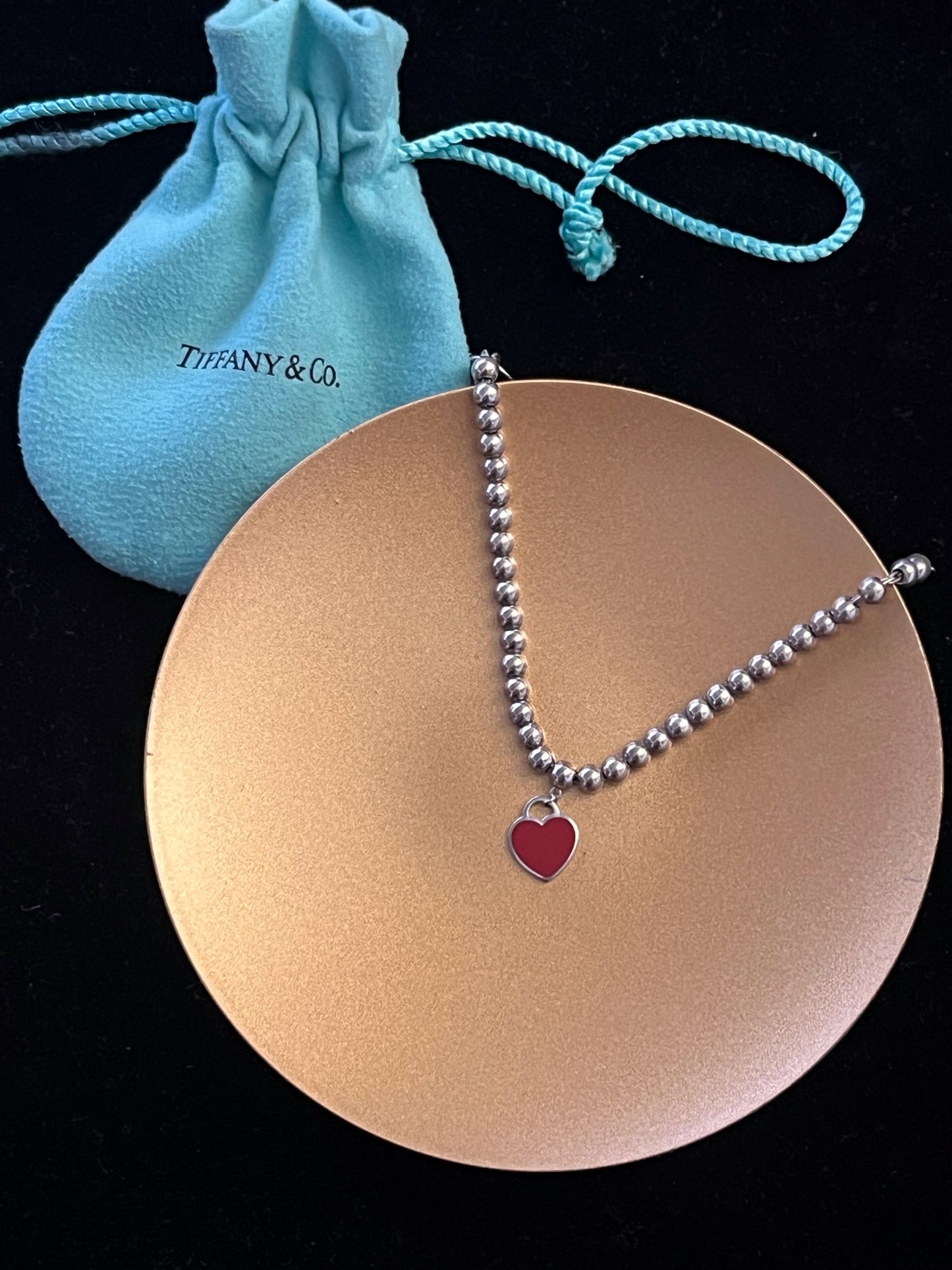 Tiffany & Co. Beaded Heart Charm Bracelet – Red Enamel