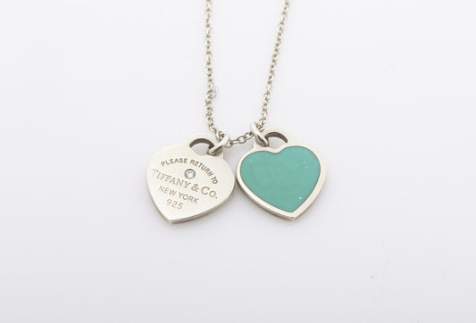 Tiffany & Co. Double Heart Tag Necklace with Turquoise Enamel