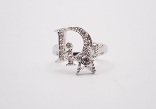 Vintage Dior Silver Star Crystal Logo Ring