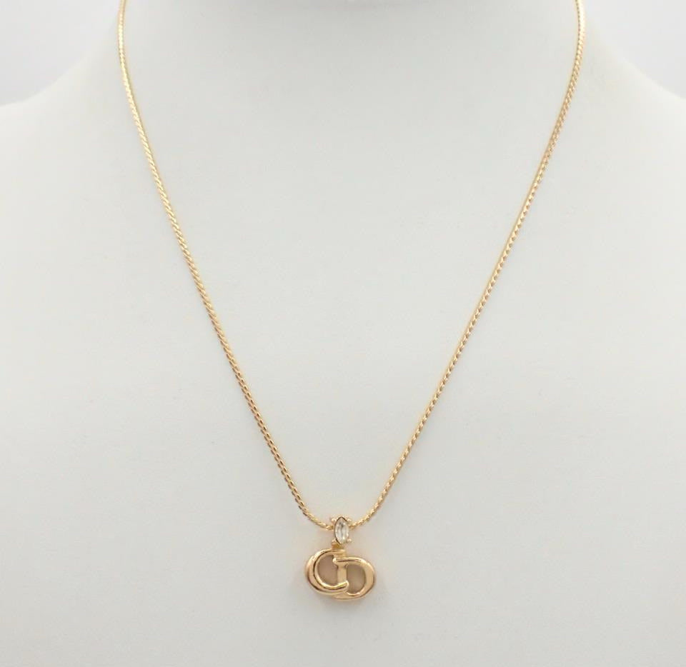 Vintage Dior Gold Single-Crystal CD Necklace