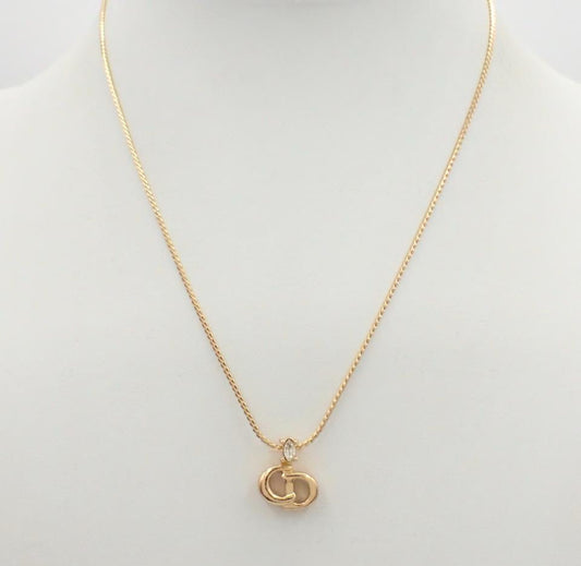Vintage Dior Gold Single-Crystal CD Necklace