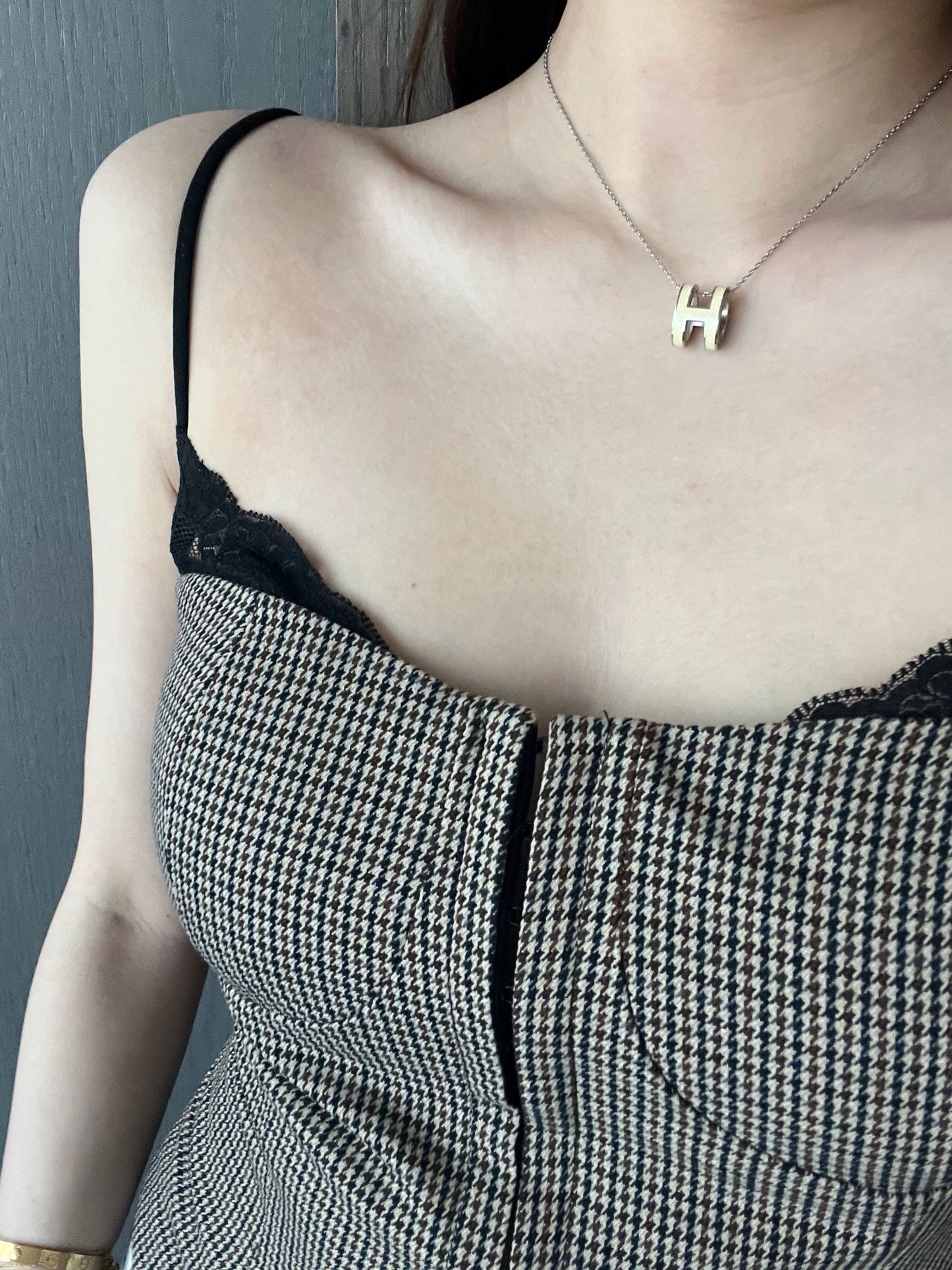 Hermès Large Pop H Necklace in Silver & White