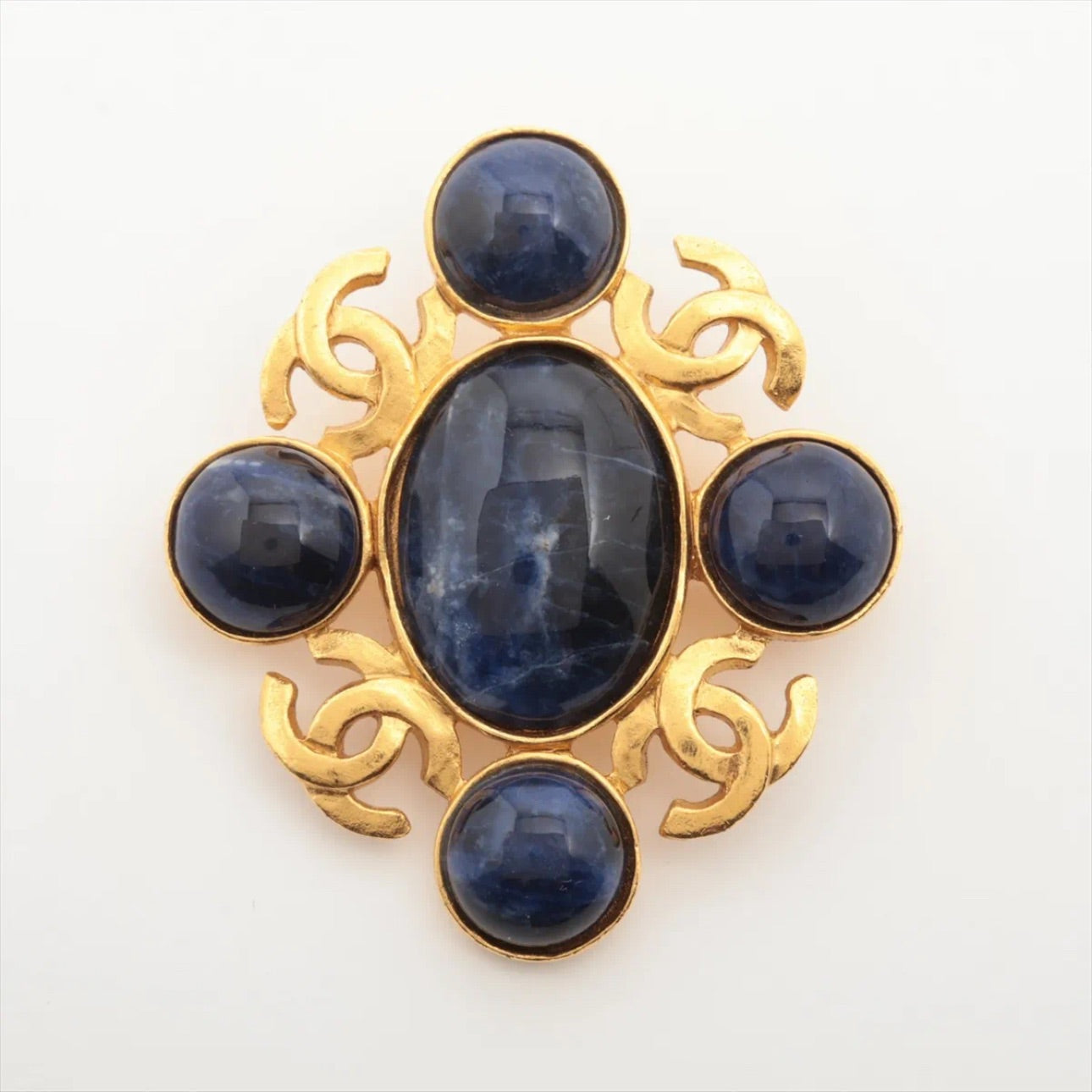 Chanel 1995 24K Gold-Plated Blue Gripoix Brooch