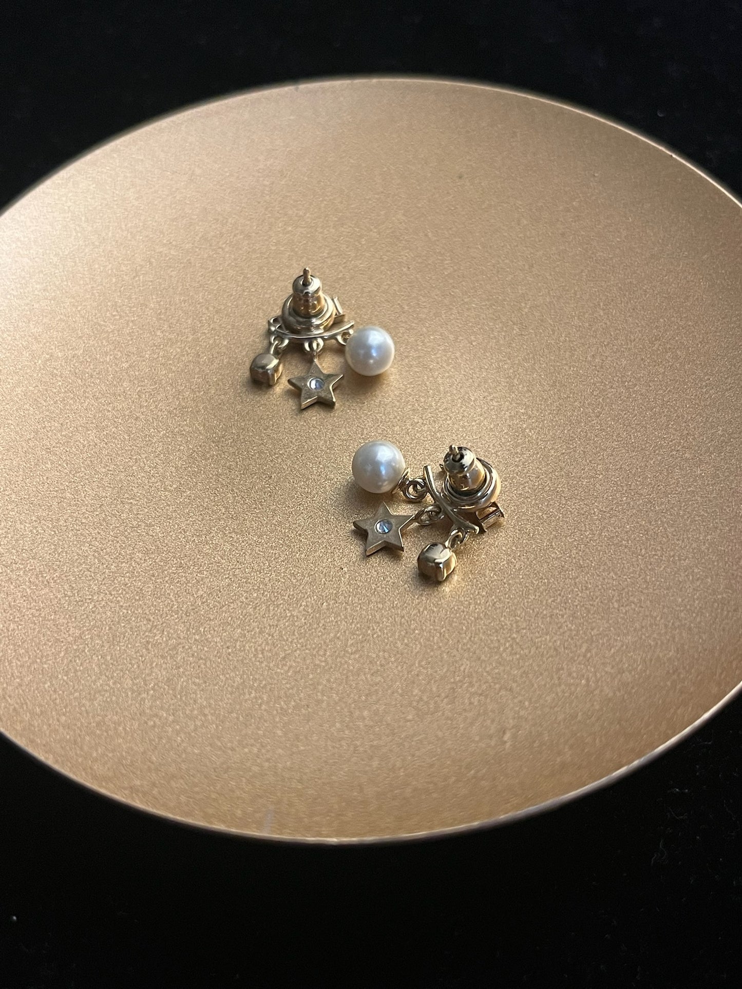 Vintage Dior “Revolution” Double Pearl Star Charm Earrings