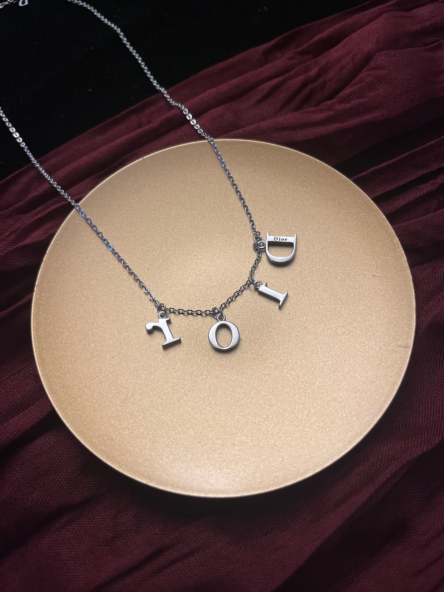 Dior Vintage Silver Logo Crystal Necklace