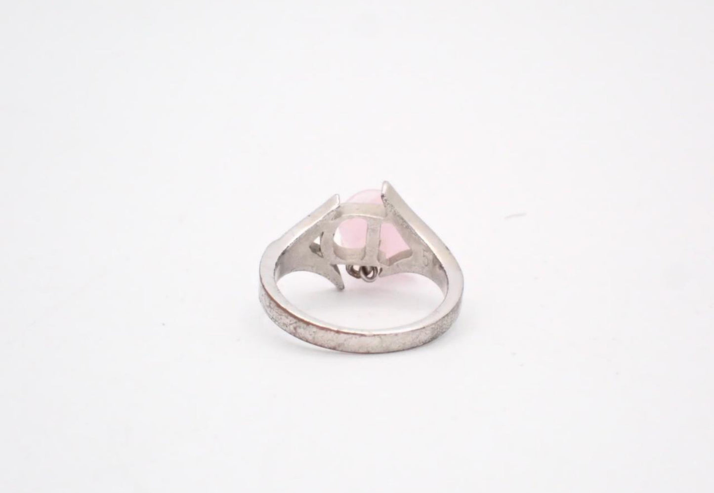 Vintage Dior Crystal Logo Ring with Pink Charm – Silver Tone