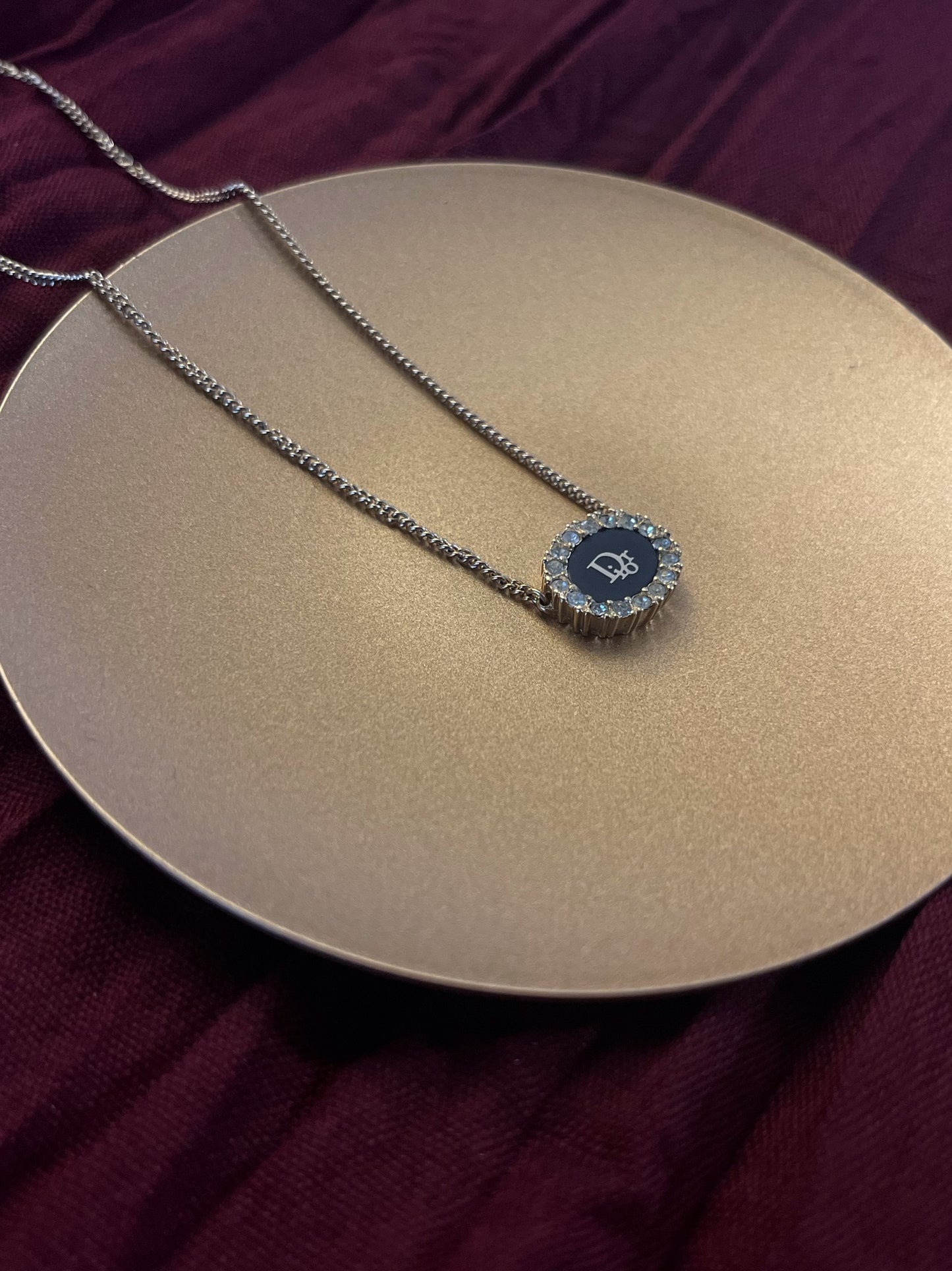 Dior Crystal Halo Logo Medallion Necklace