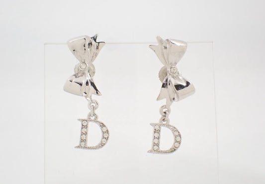 Dior Vintage Bow & Crystal "D" Drop Earrings