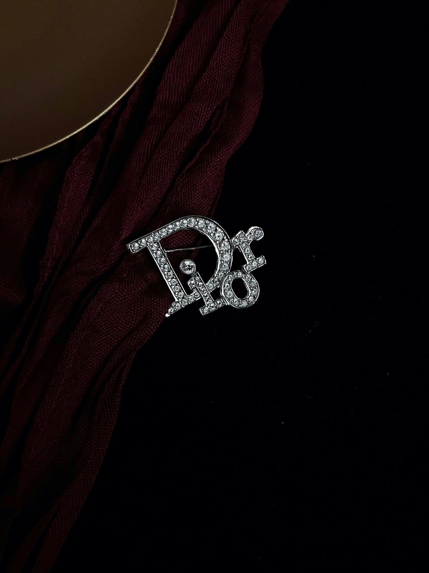 Vintage Dior Silver Crystal Logo Brooch