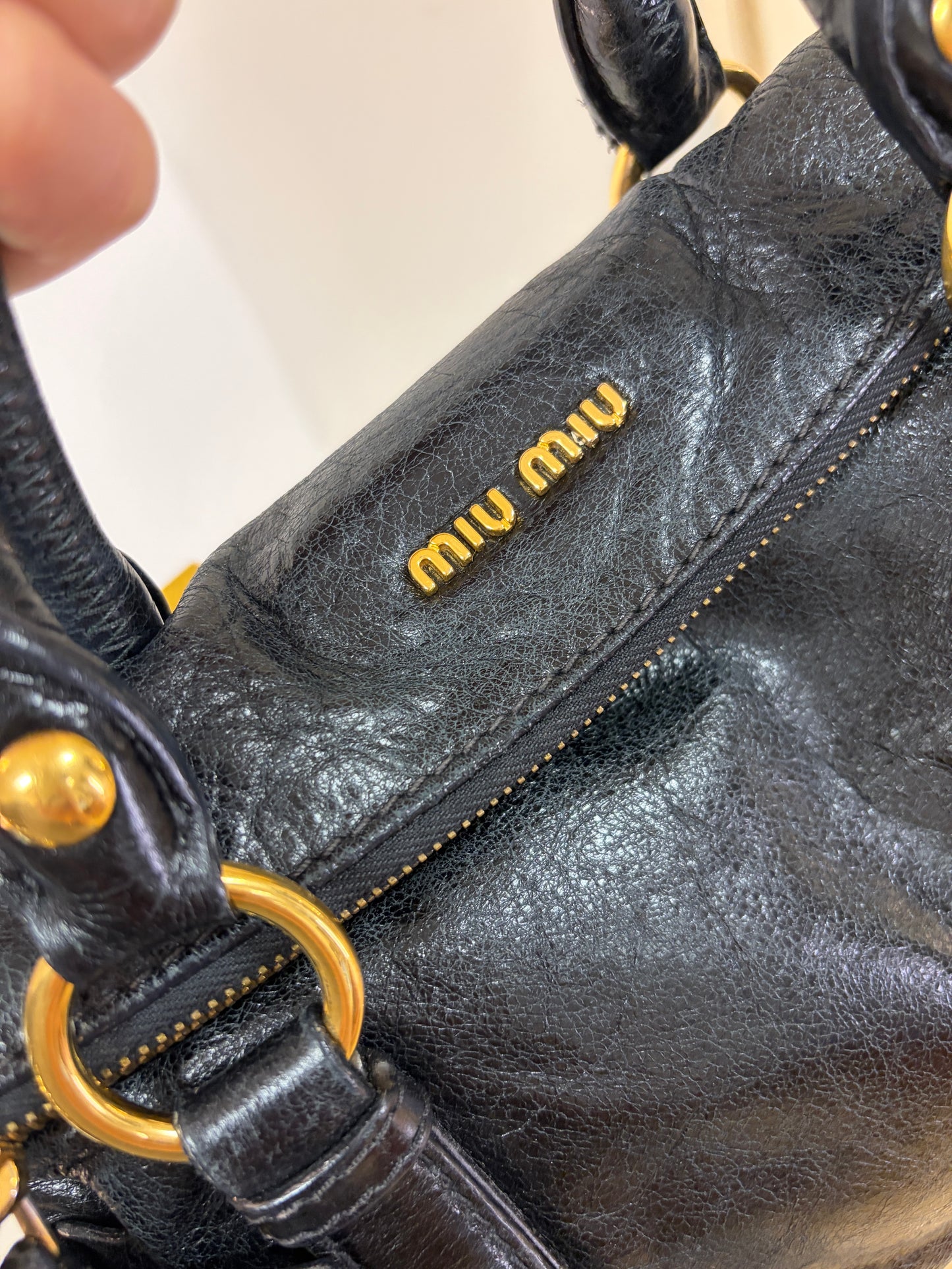 MiuMiu Vitello Lux Bow Satchel – Black