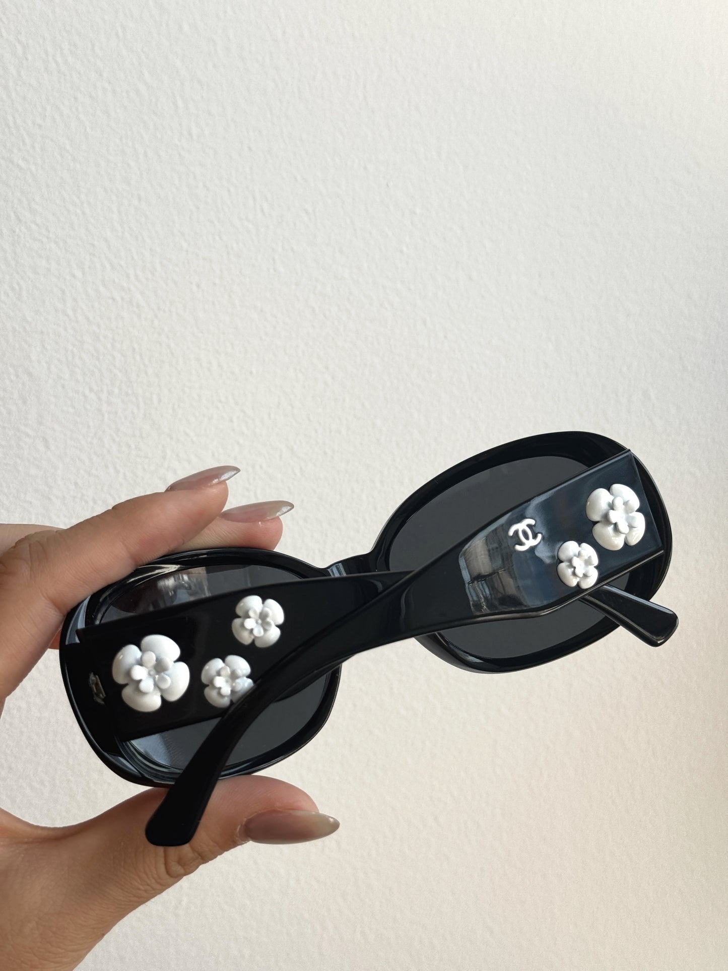 Chanel Vintage “Camellia Chic” Black Oval Sunglasses