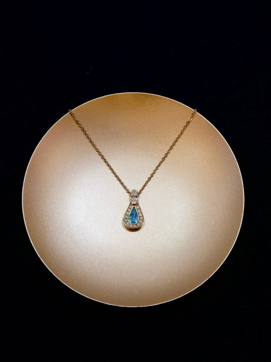 Dior Vintage Blue Teardrop Crystal Pendant Necklace