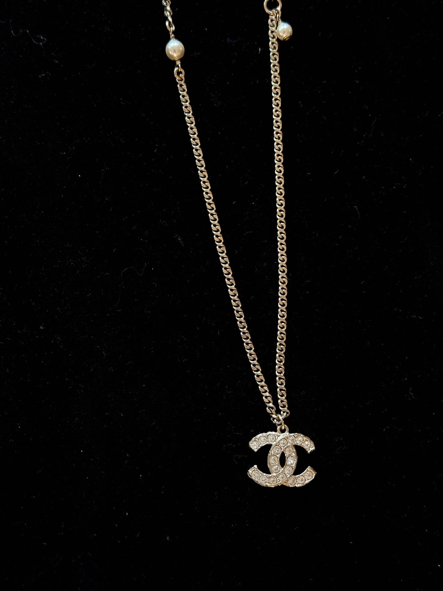 Chanel Gold CC Crystal and Pearls Adjustable Necklace