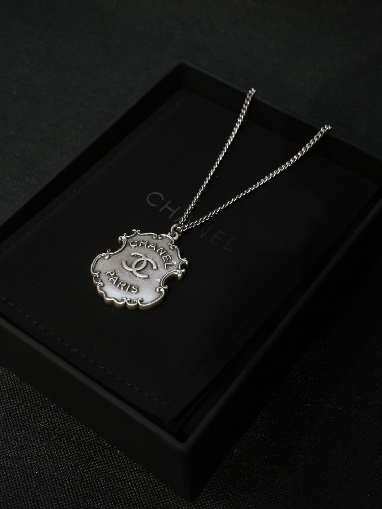 Chanel 2014 Vintage Silver-Tone CC Paris Dallas Medallion Necklace
