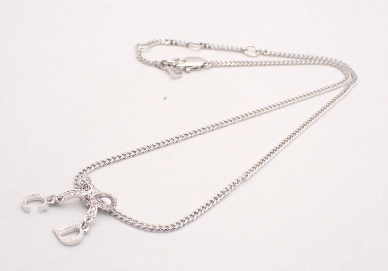 Dior Crystal Bow CD Charm Pendant Necklace