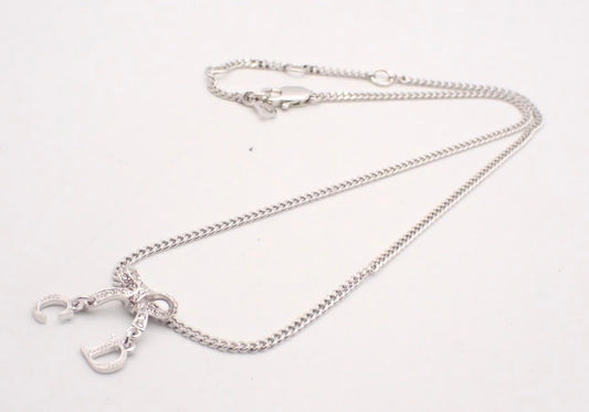 Dior Crystal Bow CD Charm Pendant Necklace