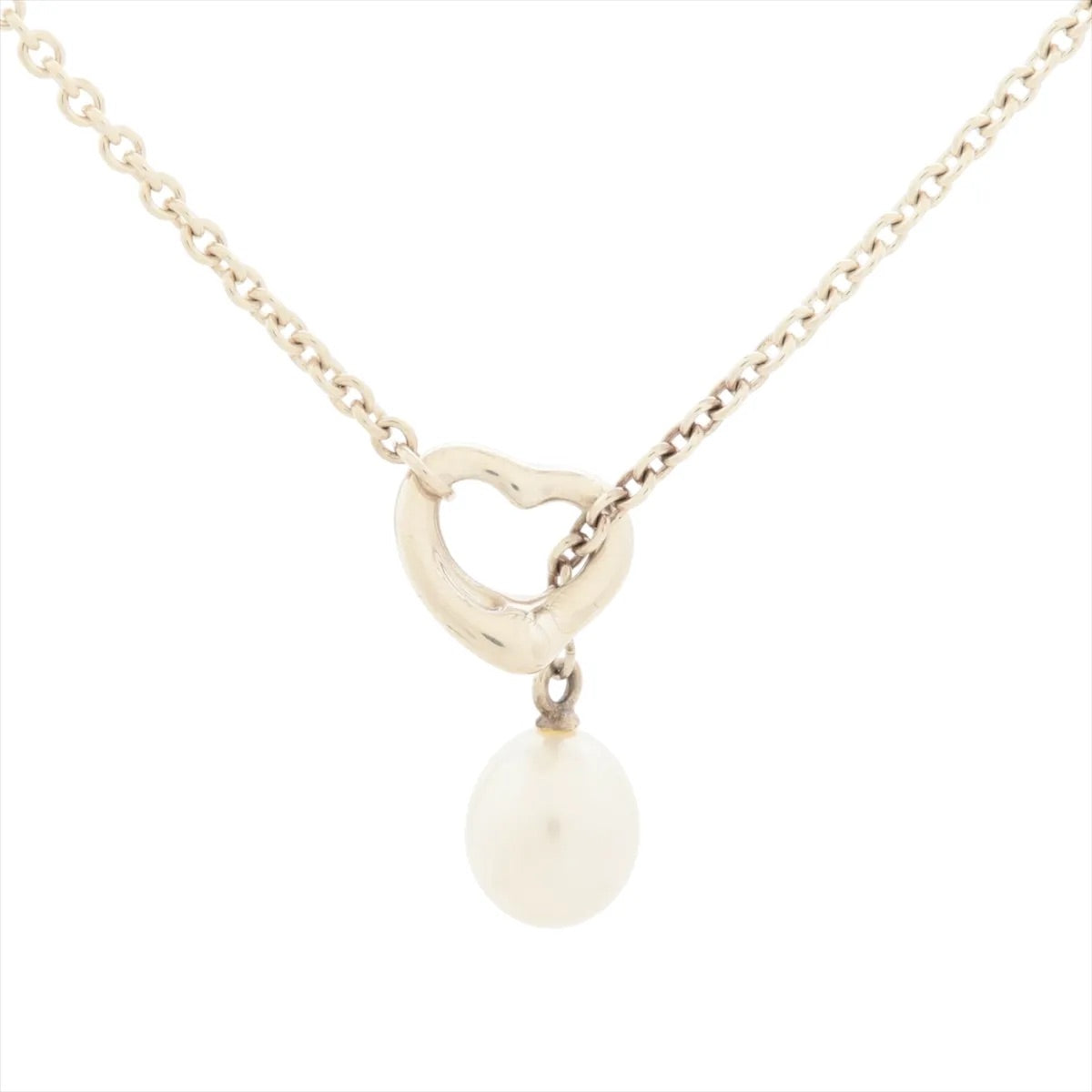 Tiffany & Co. Silver Heart Drop Pearl Necklace