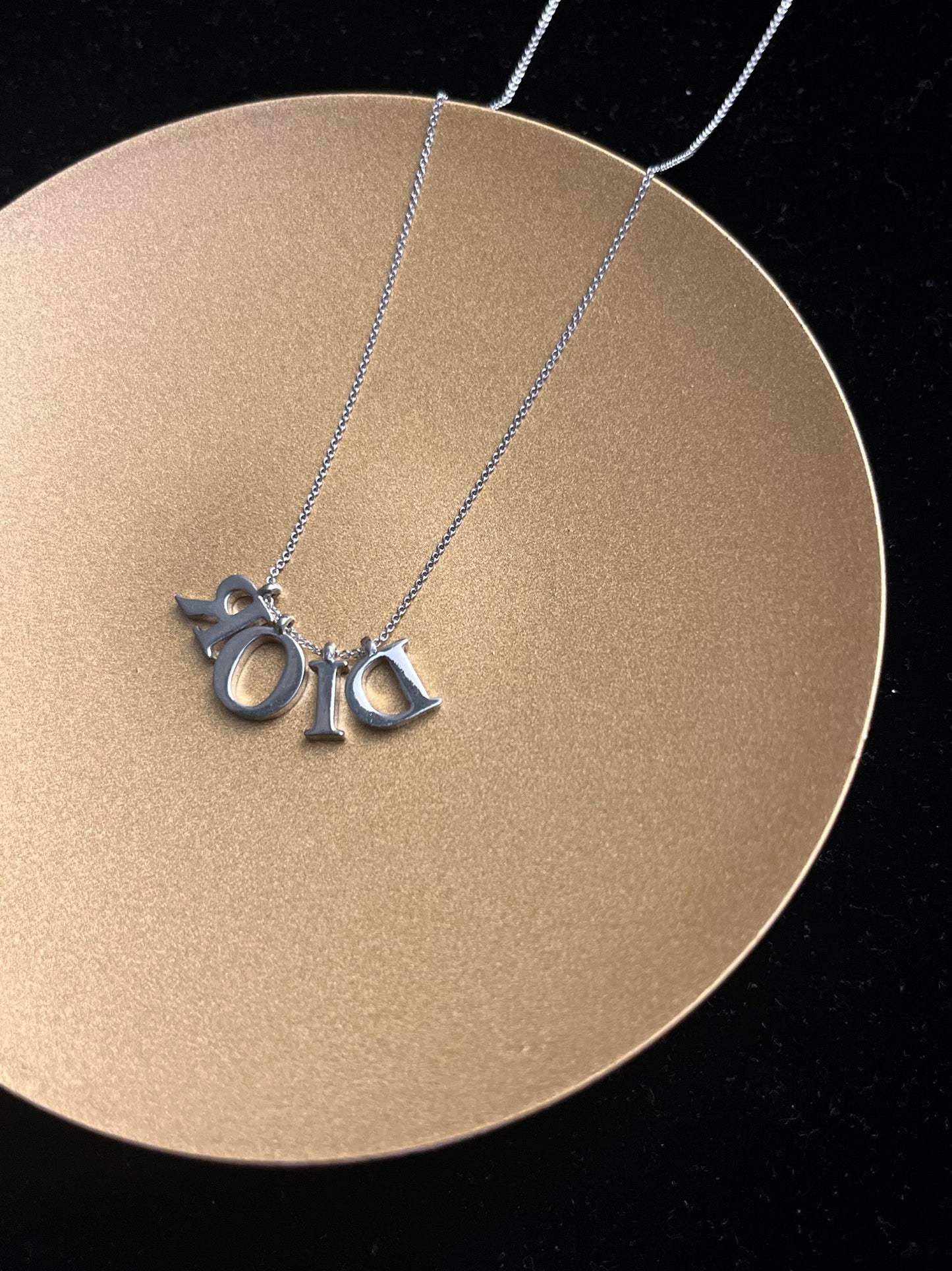 Vintage Dior Silver Logo Letter Pendant Necklace