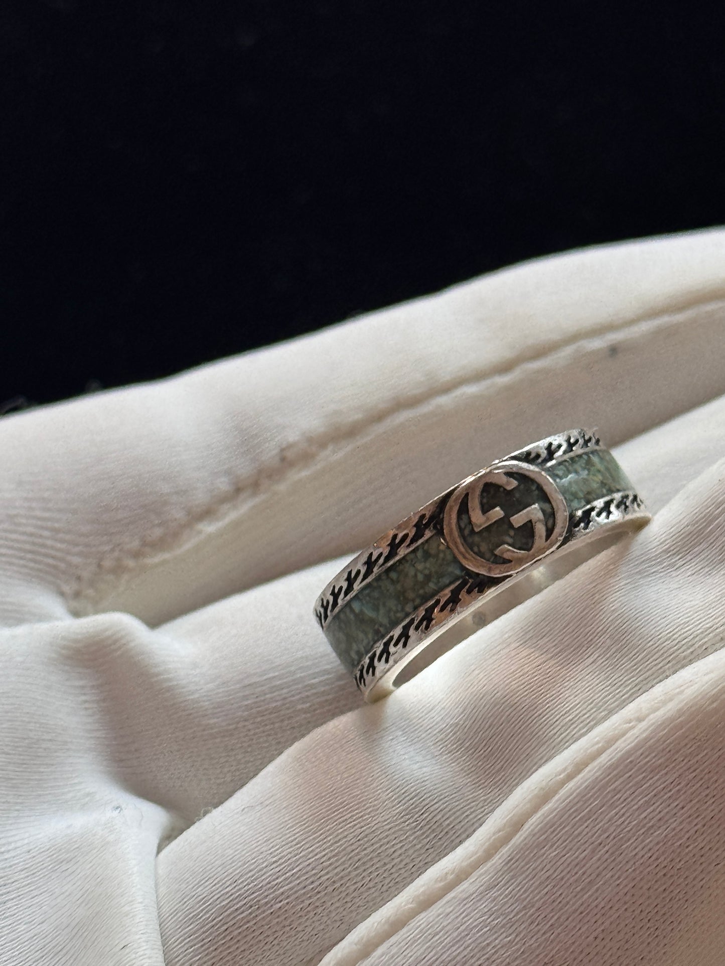 Gucci 2010s "Silver Swarm" Interlocking GG Bee-Engraved Sterling Silver Band Ring