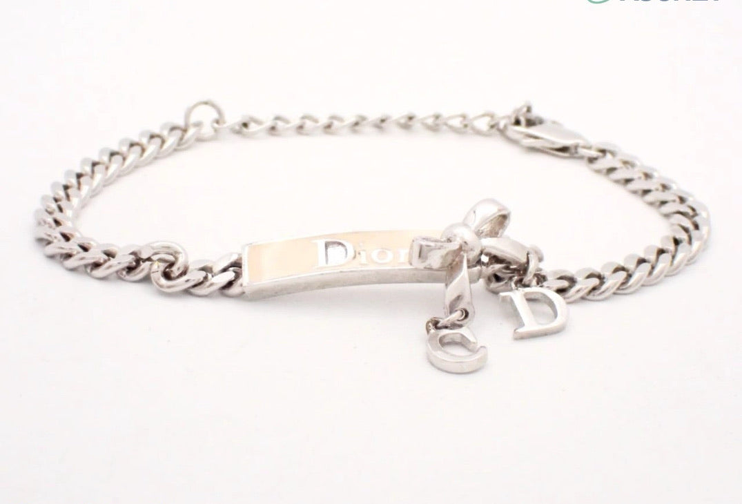 Dior Vintage Silver Logo ID Bracelet with CD Charms