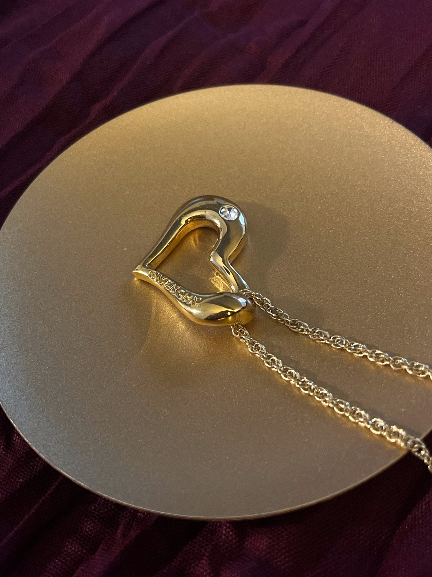 Vintage 1980s Givenchy Gold-Plated Diamond Heart Necklace