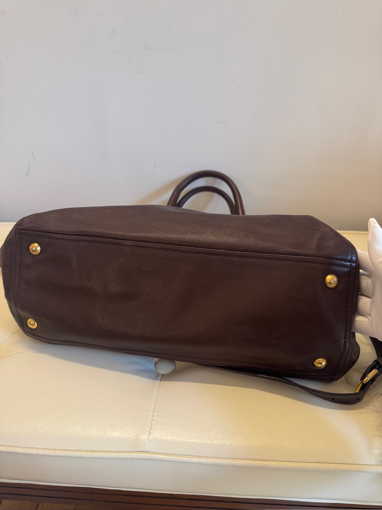 Prada Leather Top Handle Handbag – Dark Brown Large