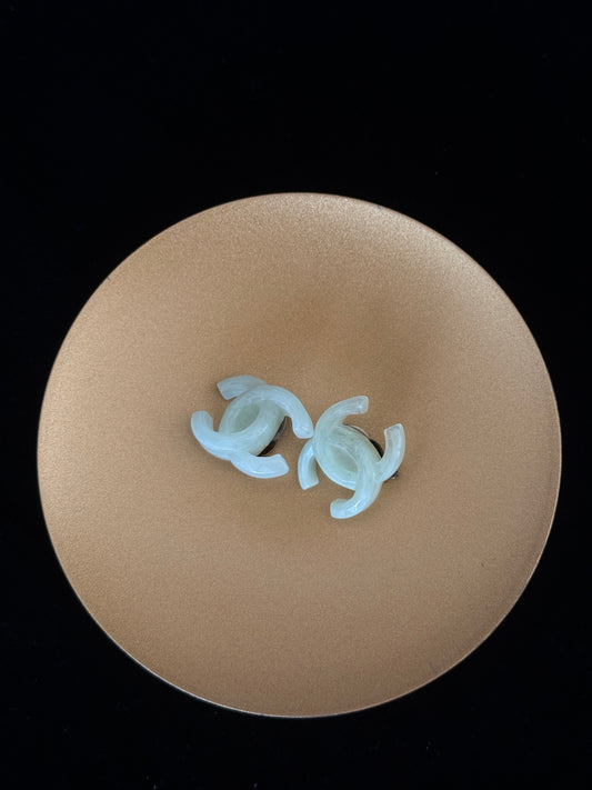 Chanel 2002 Vintage Light Green CC Logo Ear Clips