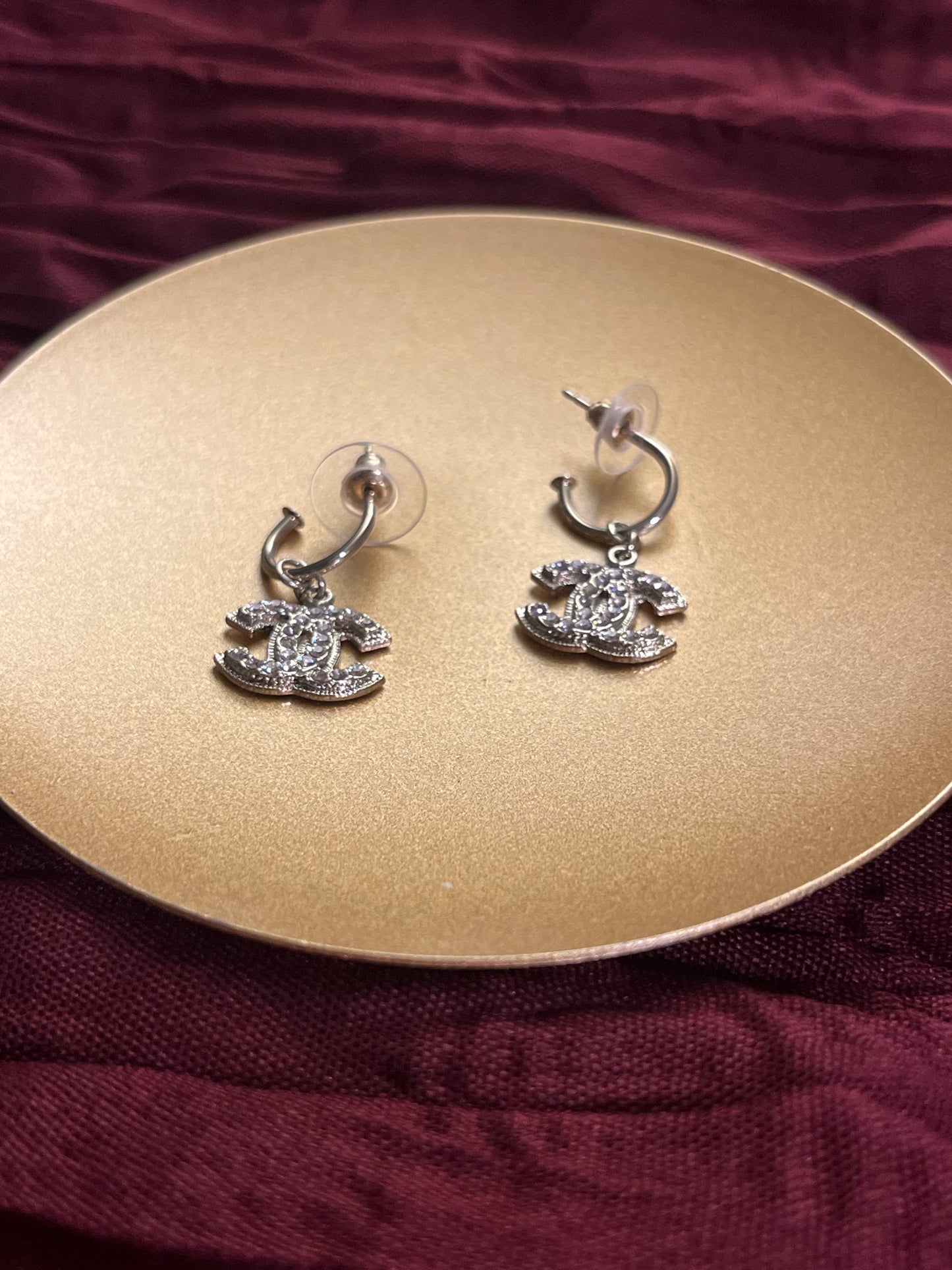 Chanel 2008 Double-Layer Pale Pink Crystal Earrings in Light Gold Tone