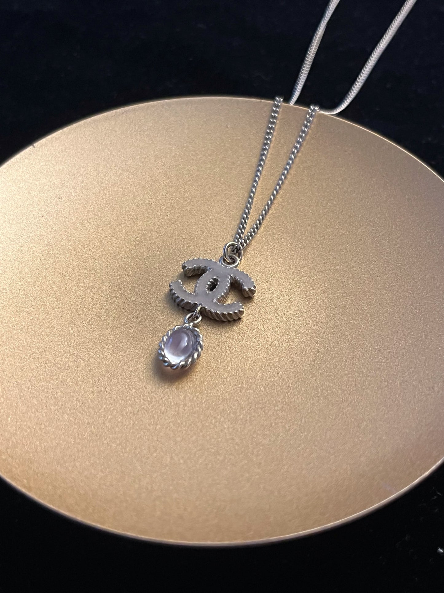 Chanel 2012 Gold CC Logo Pink Crystal Drop Necklace