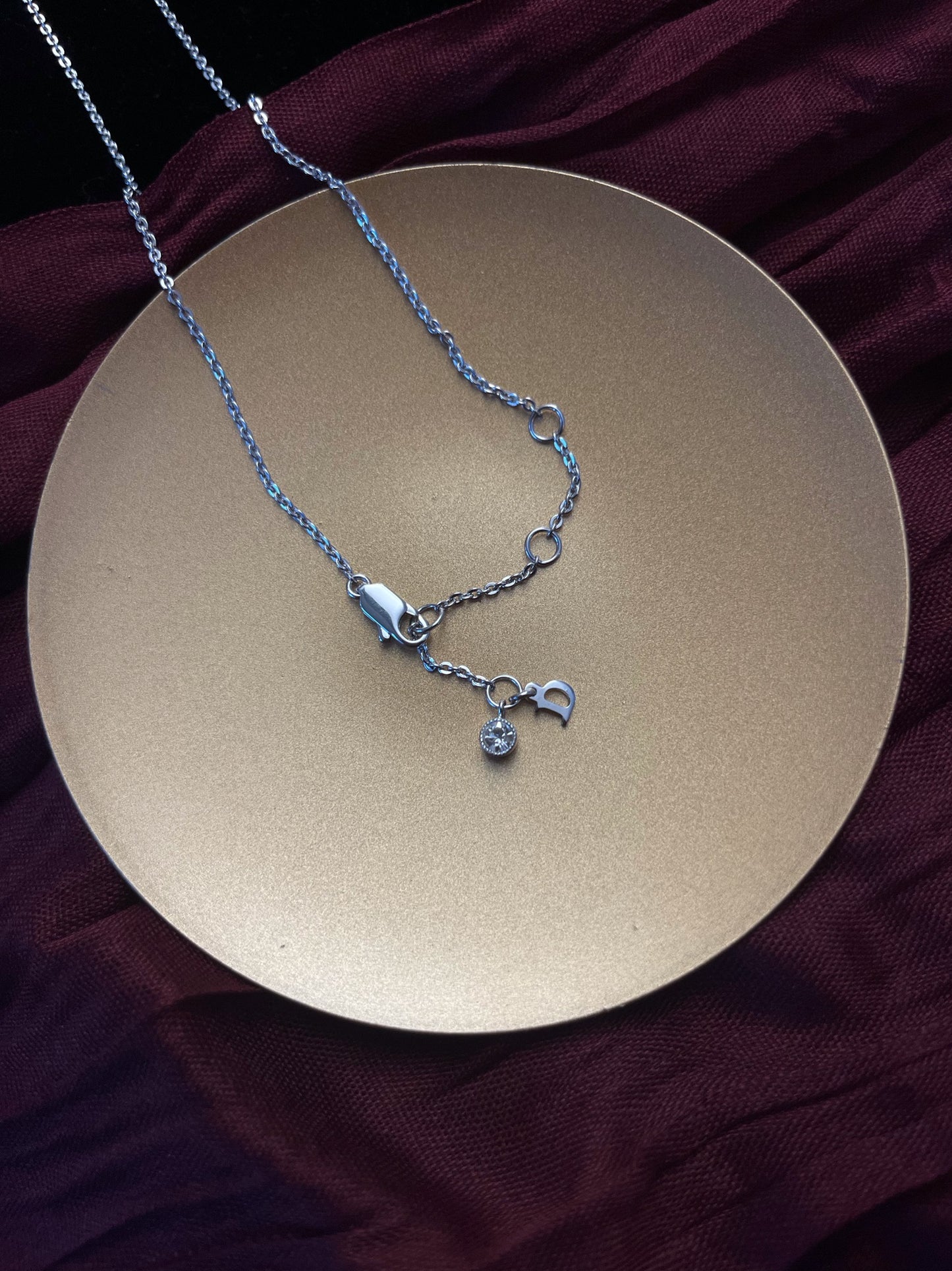 Vintage Dior Silver Bow & Crystal 'D’ Logo Pendant Necklace