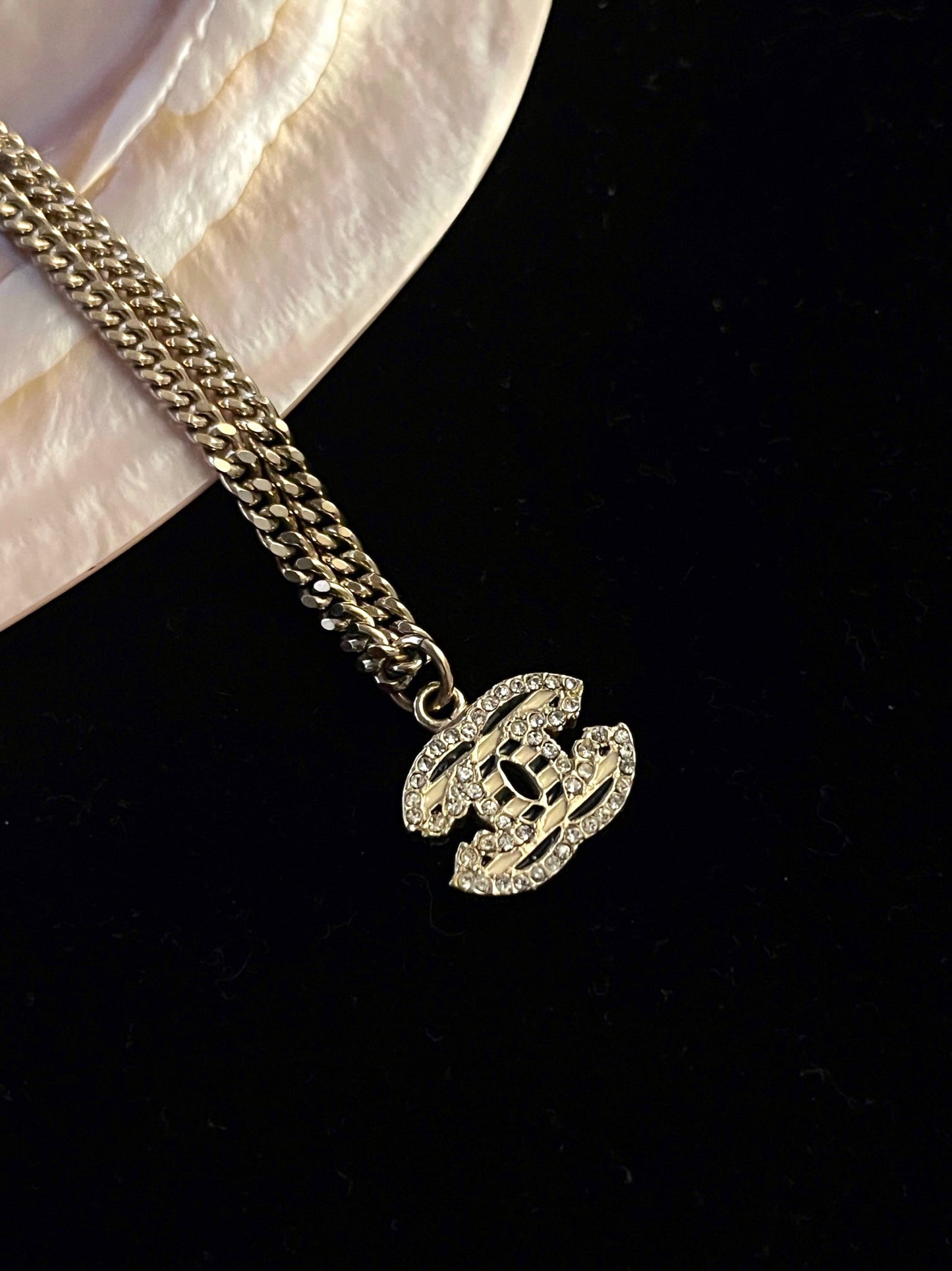 Chanel 2008 Black & White Crystal-Edged CC Necklace