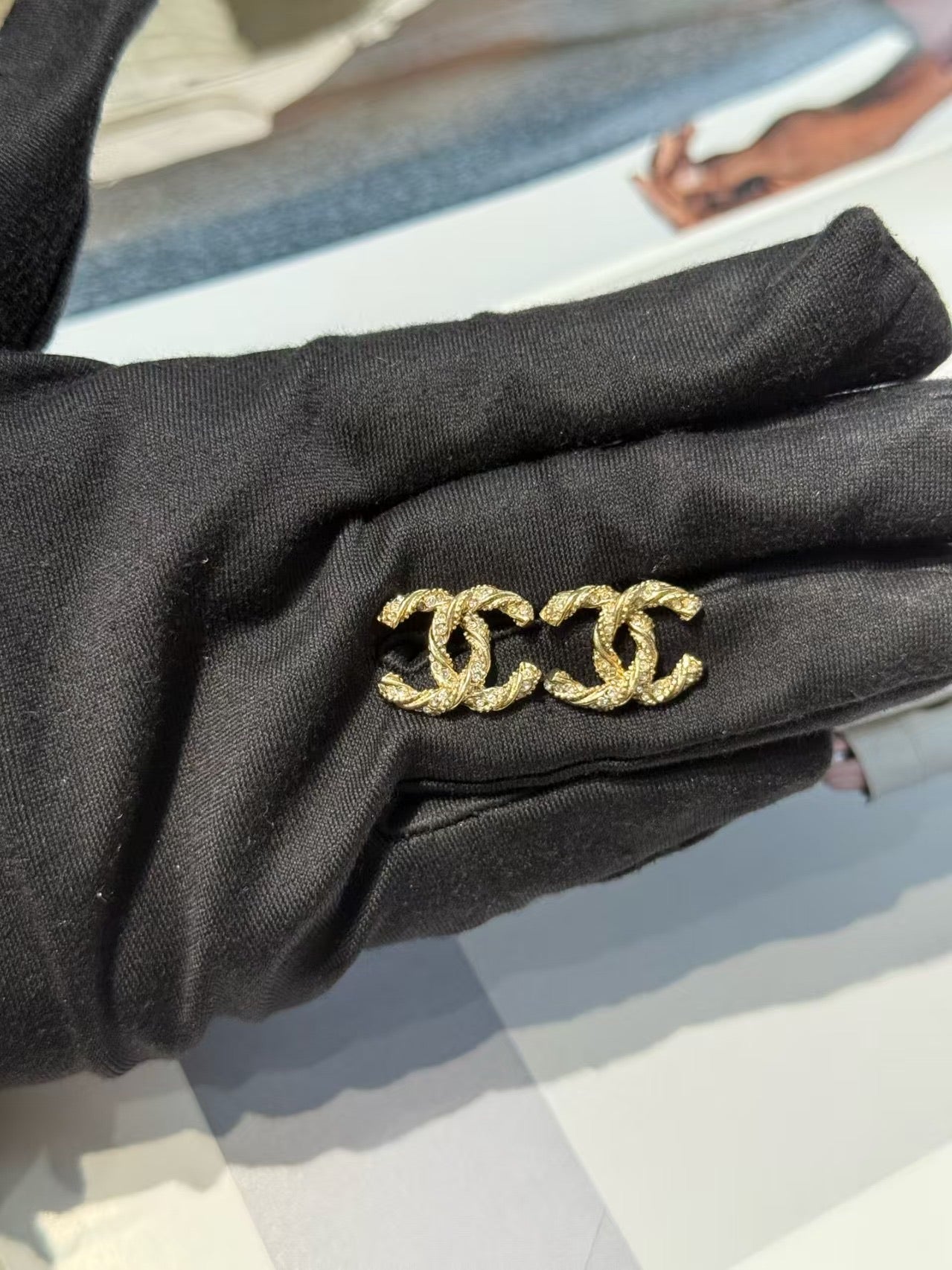 Chanel Gold-Tone Crystal CC Stud Earrings