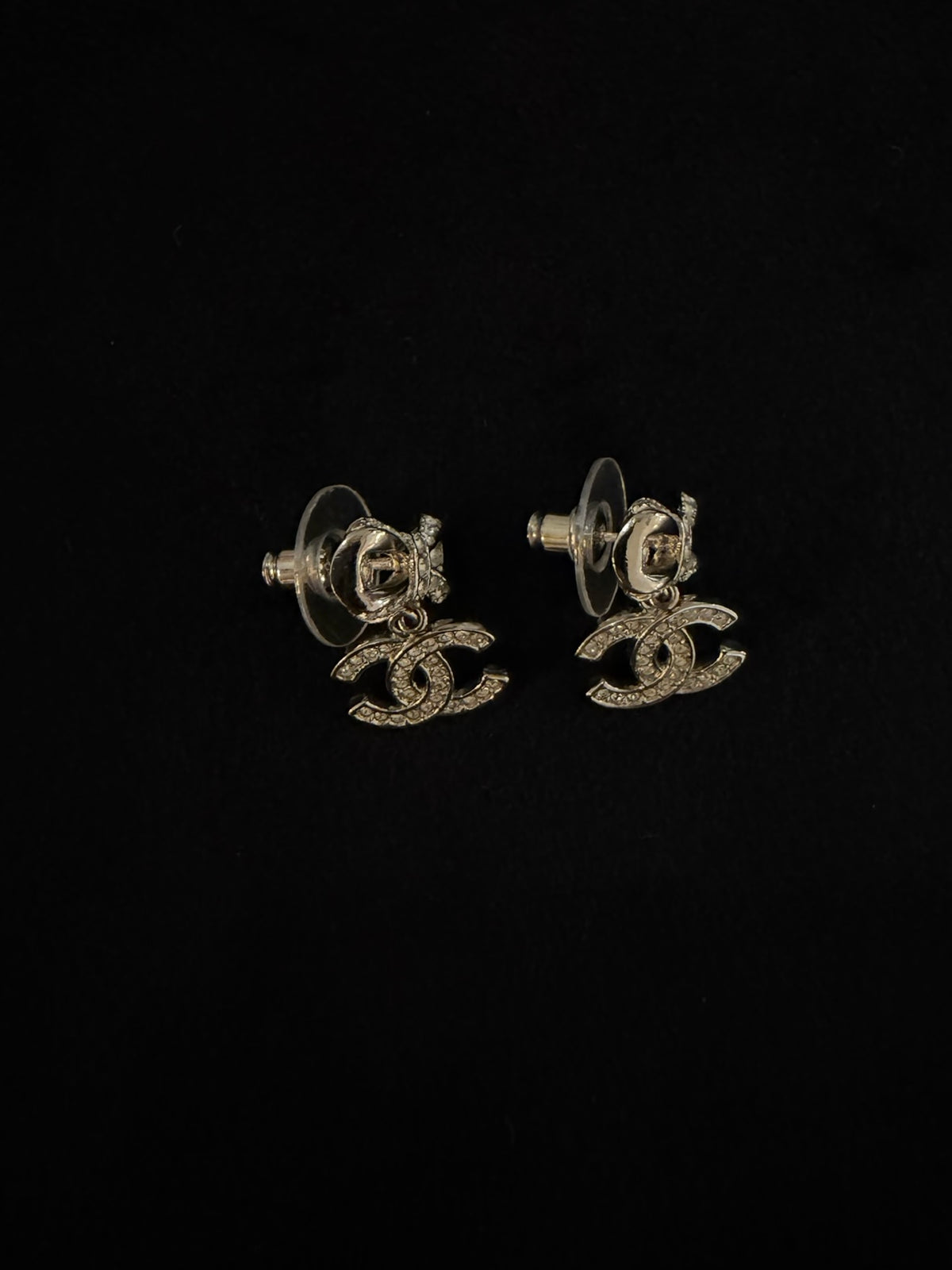 Chanel Crystal Bow CC Drop Earrings