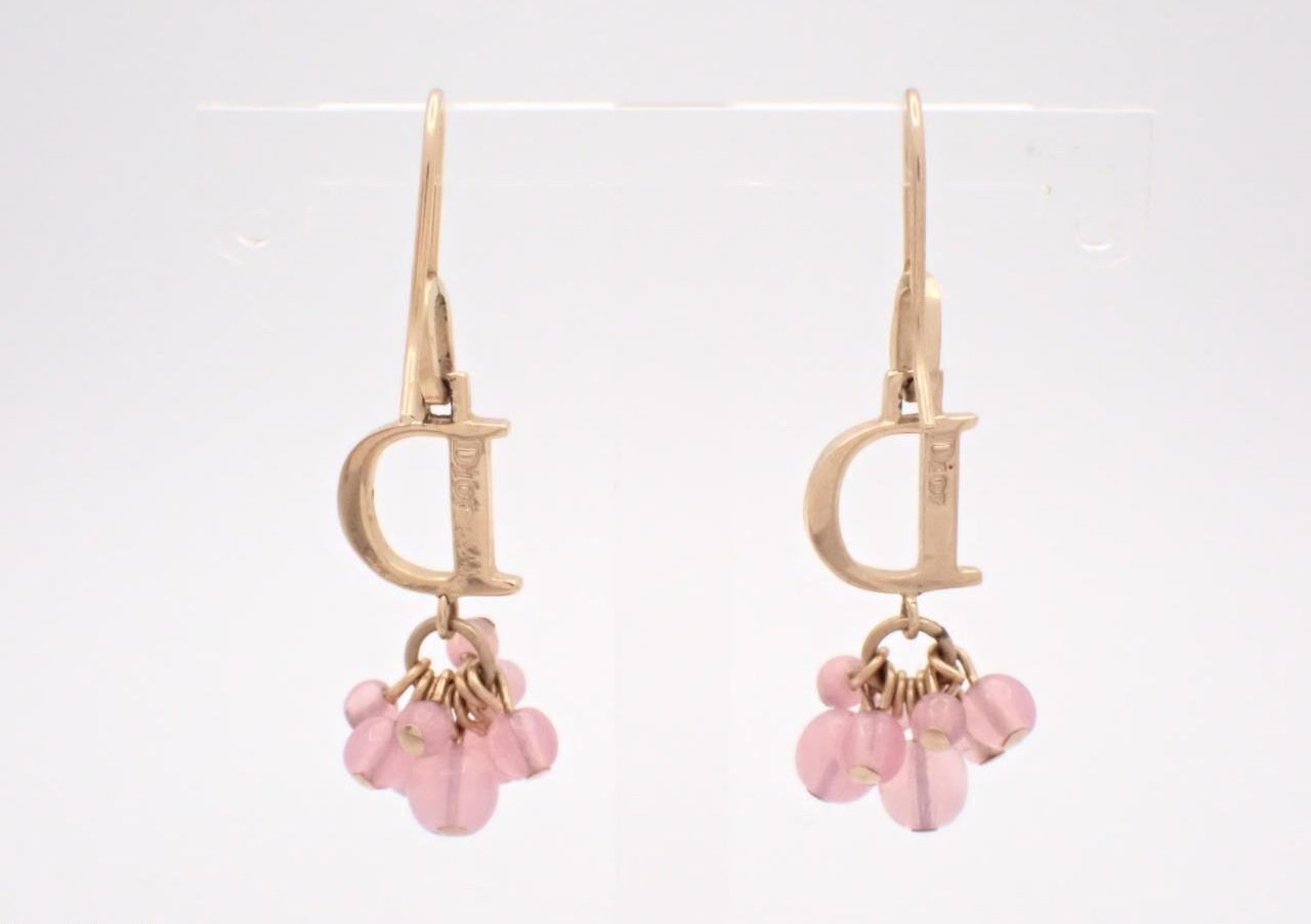 Vintage Dior “D” Pink Floral Charm Drop Earrings