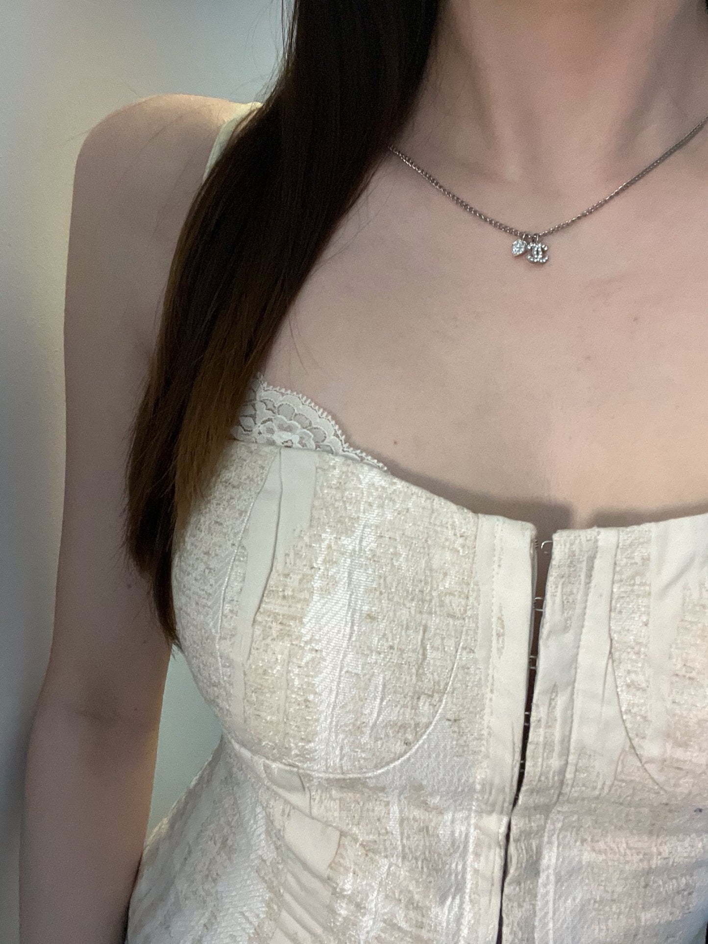 Chanel 2006 Crystal CC & Heart Charm Necklace