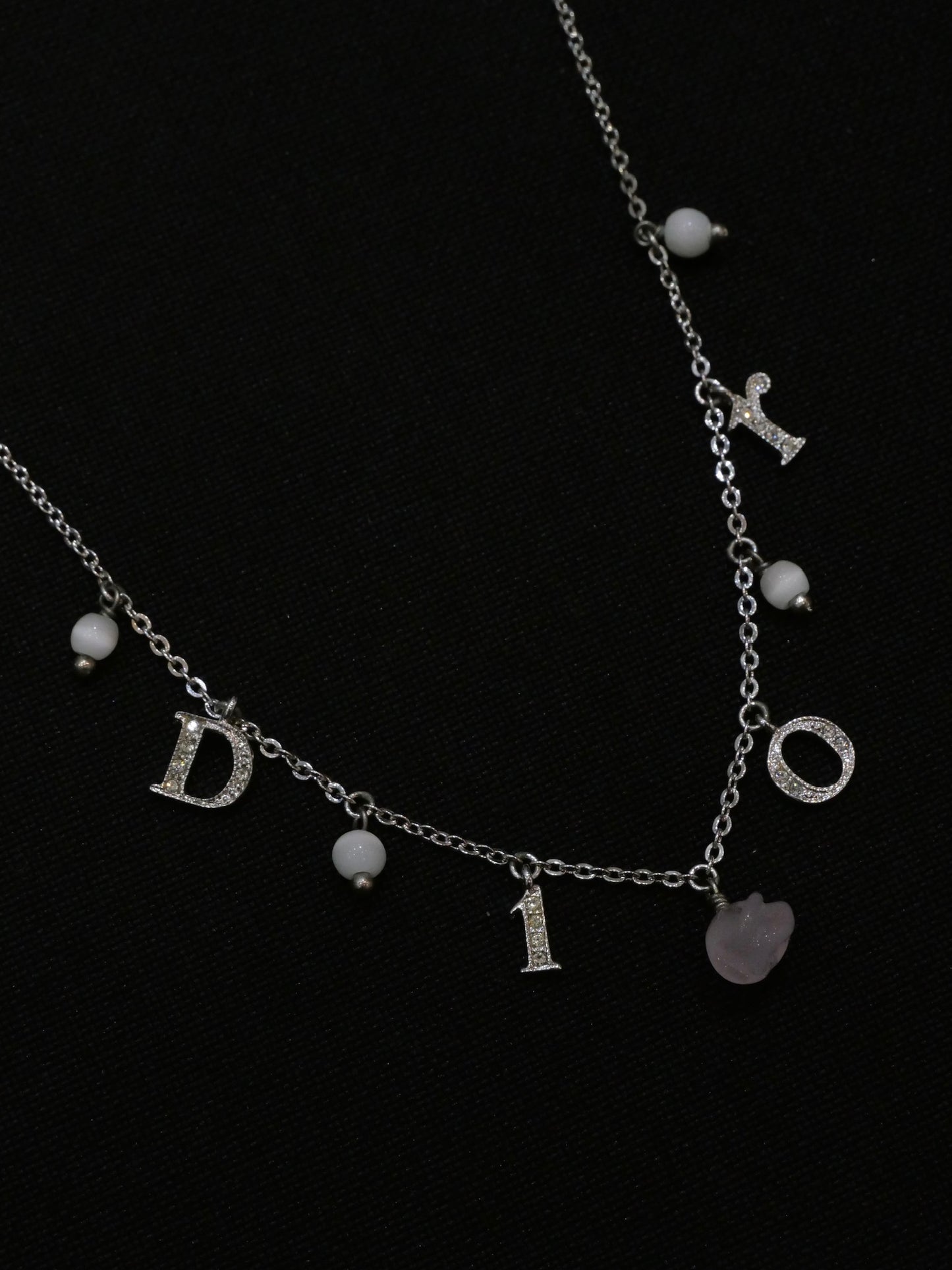 Vintage Dior Crystal Logo & Rose Charm Adjustable Choker Necklace