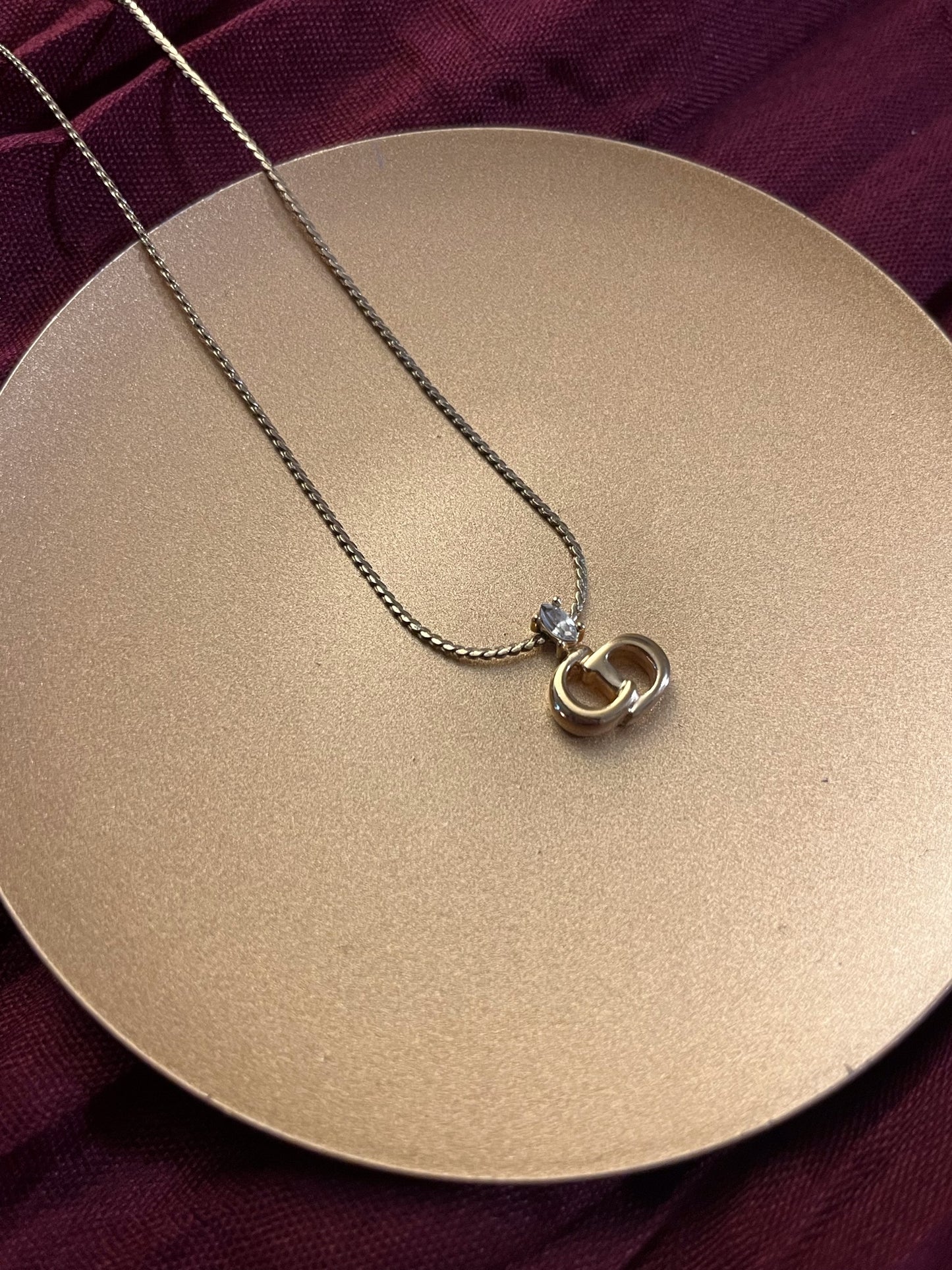 Vintage Dior Gold-Tone CD Logo Pendant Necklace