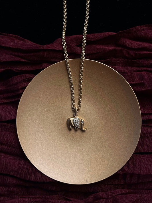 Vintage Dior Full Crystal Gold Elephant Pendant Necklace