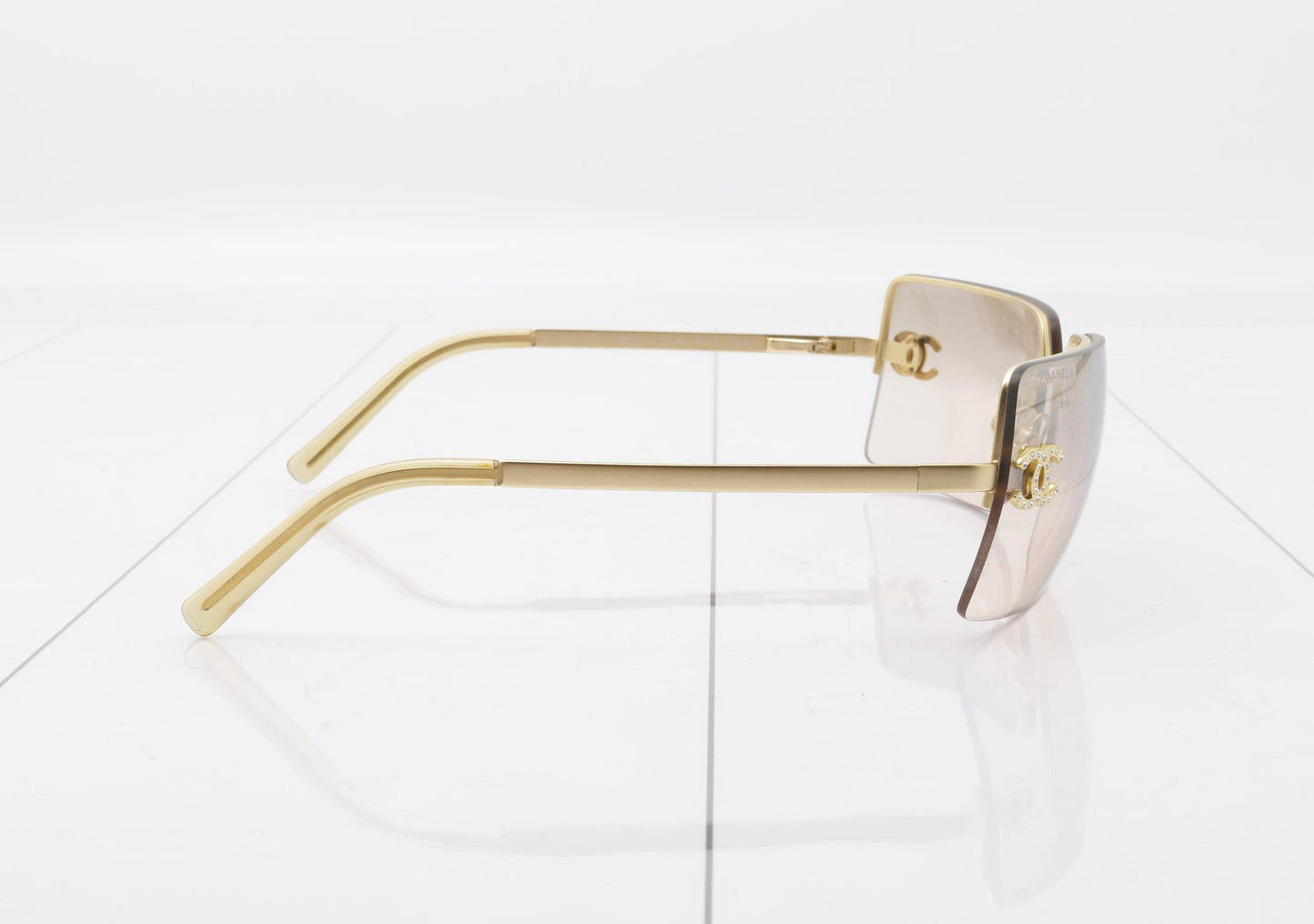Chanel Y2K Vintage Gold-Tone CC Rimless Sunglasses
